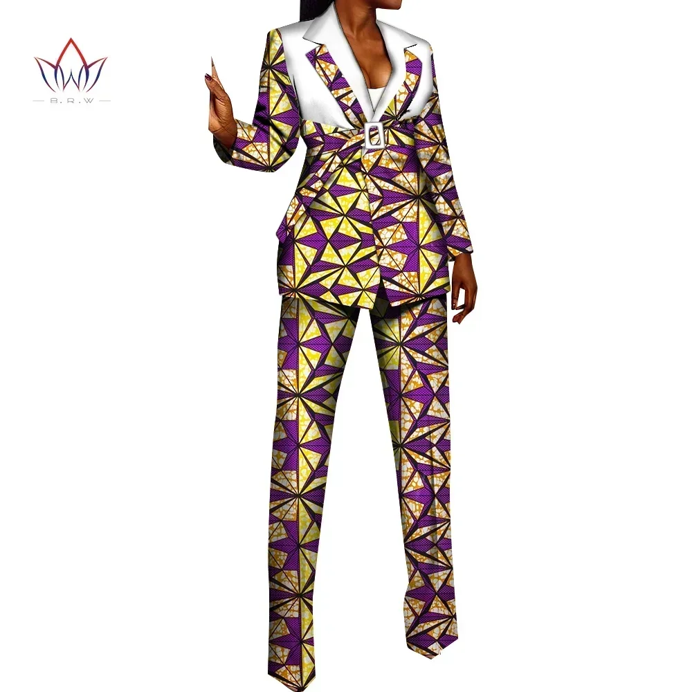 Riche African Print Blazer and Pants Sets for Women Dashiki Full Sleeve Ruffles Blazers Suit Sets Office Lady Outfits WY9804