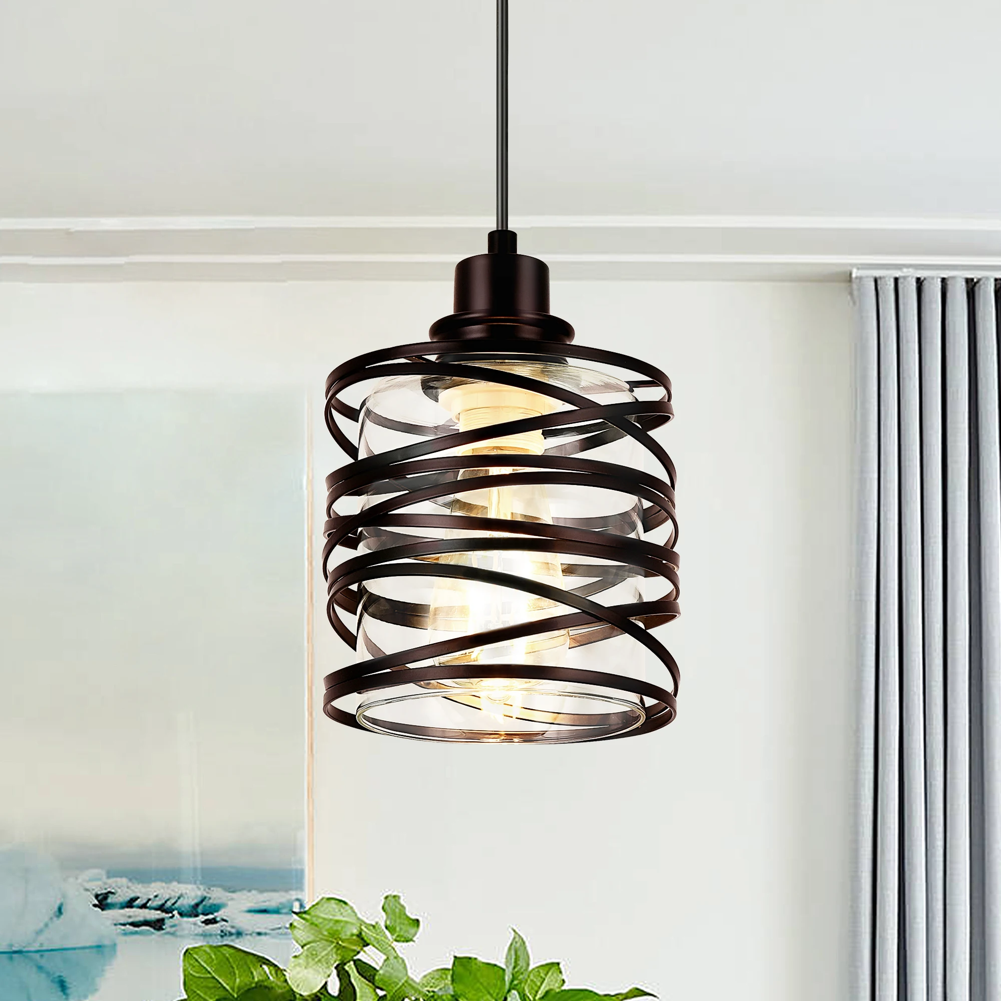 

Industrial Pendant Light 1-Light Glass Pendant Lamp Semi-Flush Mount Ceiling Lighting Fixture for Hallway Kitchen Island Bedroom