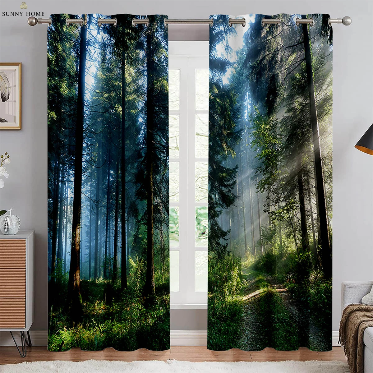 

2pcs Misty Forest Autumn Landscape 3D Printed Curtains Bedroom Living Room Kitchen Window Curtains Machine Washable