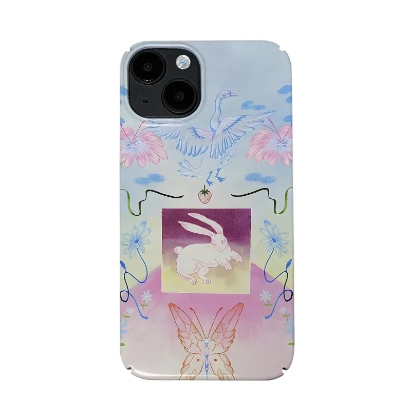 Swan New Chinese Art Case Rabbit  for IPhone 15 14 13 12 11 Pro XS Max X XR SE2 Fashion Shockproof Hard Case Iphone 12 13 Mini