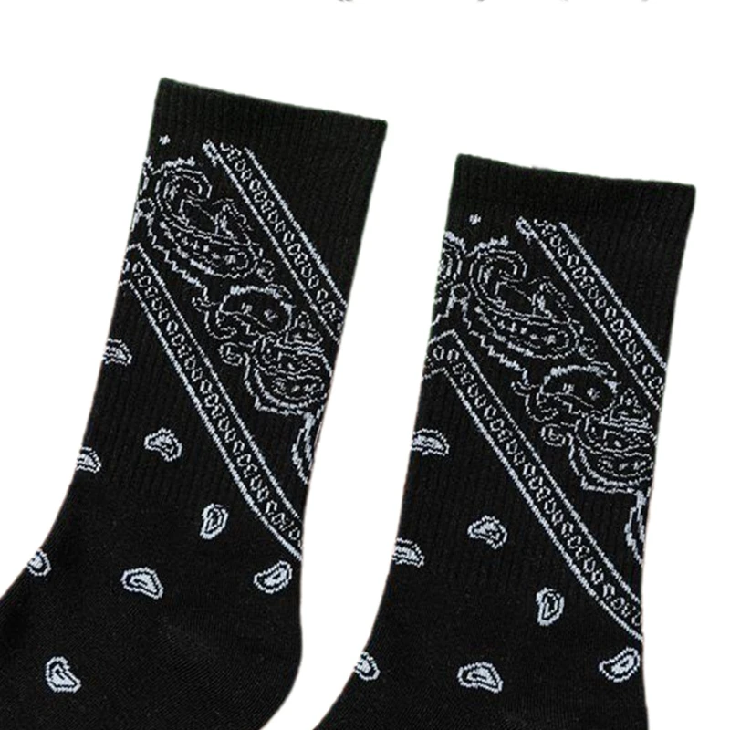 Women Men Ethnic Paisley Floral Print Socks Harajuku Hip Hop Black Skateboard Sport Cotton Hosiery