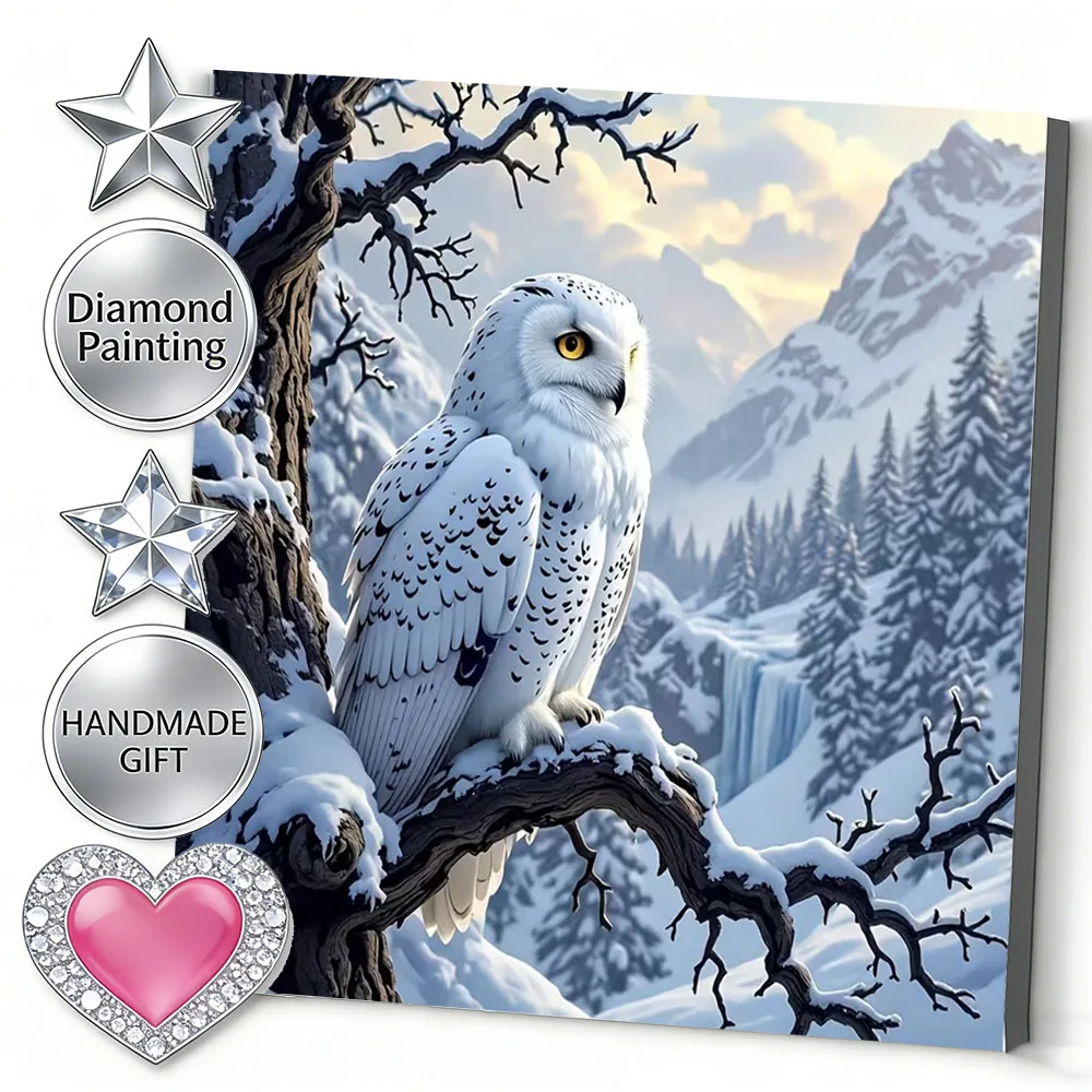 AZQSD Diamond Art Painting Owl Animal Winter Picture Rhinestones Handmade Diamond Mosaic Full Drill Wall Decoration