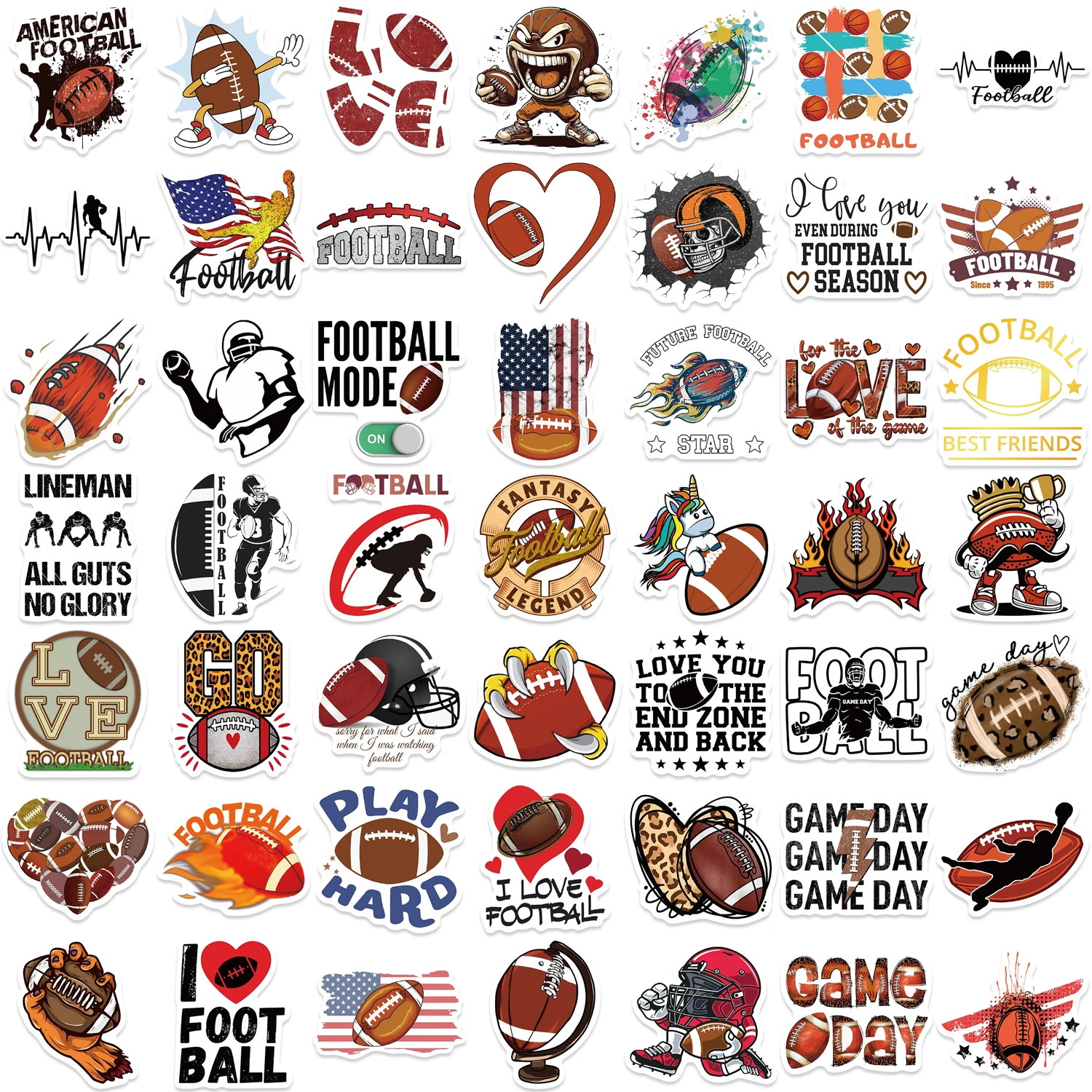 50pcs American Rugby Football Stickers PVC Decal Travel Luggage Guitar Fridge Laptop Waterproof Cool Graffiti Sticker