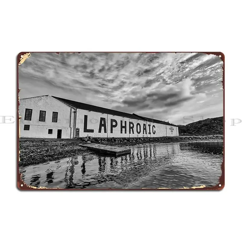 Cartel de Metal blanco y negro con distillería de laphroaig, cartel de estaño oxidado con impresión personalizada para Club