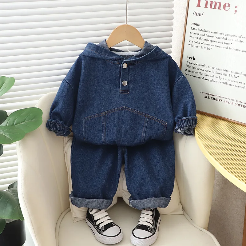 

Autumn Baby Boys Denim Clothes Suit Long Sleeves Hoodies+Long Jeans Two-Pieces Children's Sets Casual Loose Streetwear Clothing