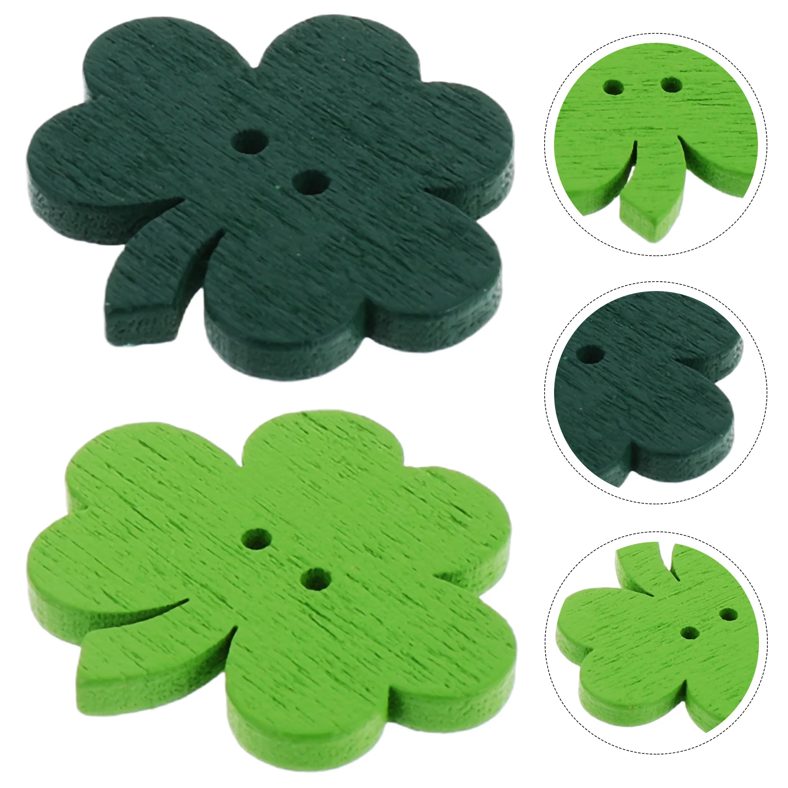 

50 Pcs Crafts Clothing Wooden Buttons Clover Decorative Embellishments Spring-themed Sewing Green
