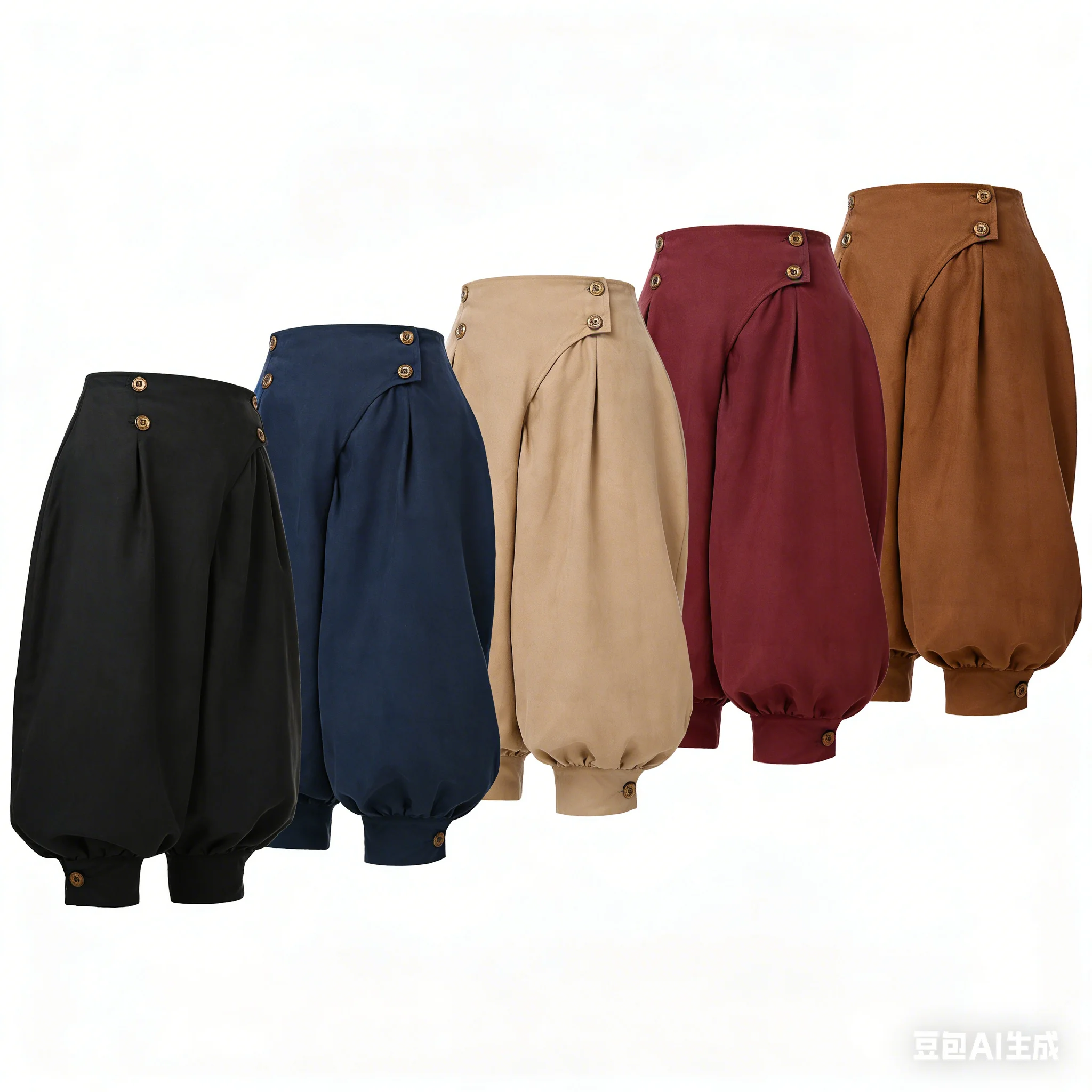 

Women's Vintage Medieval Renaissance Pirate High Waisted Double Breasted Suede Lantern Pants for Stage Performance