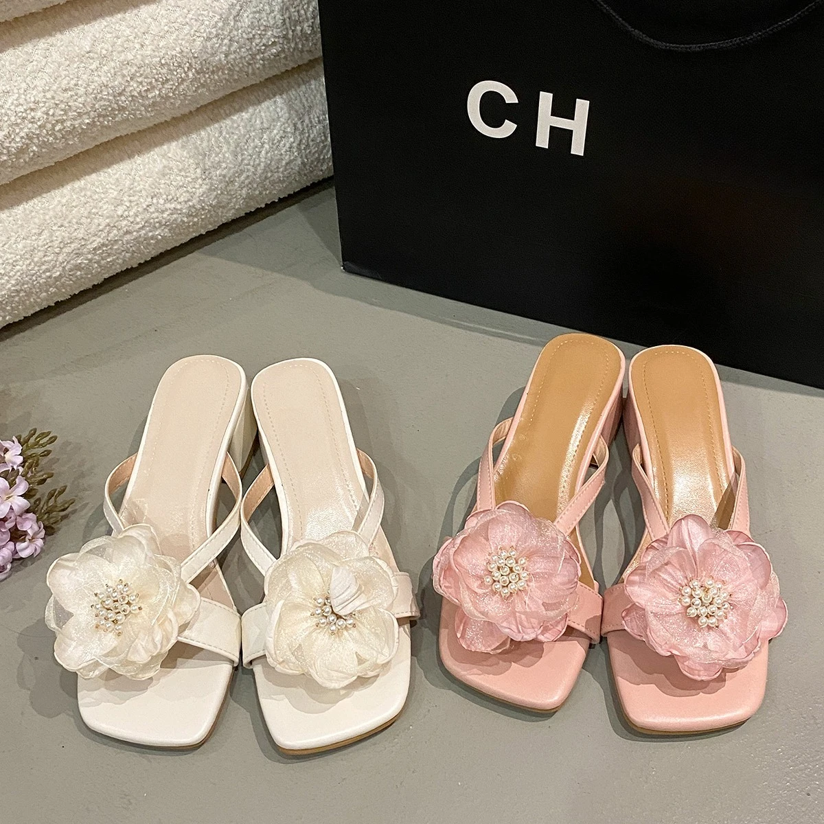 

Women Sandals Flowers Decoration Peep Toe Sandals Elegant High Heels Party Dress Heels Shoes Fashion Casual Outdoor Slippers