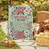 Welcome To Our Happy Place Floral Quote Peonies Garden Flag 12x18 Inch llz