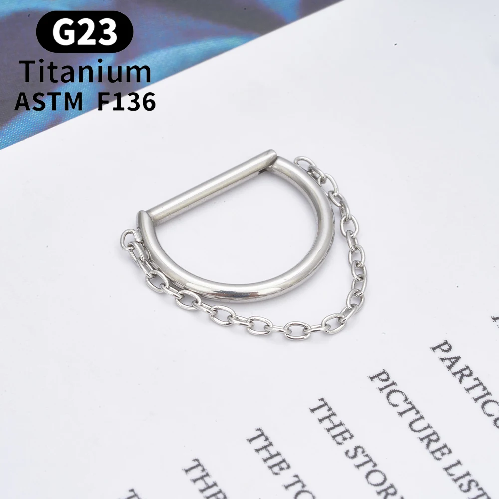 1/10PCS G23 Titanium Piercing D Shape Nose Ring Half Ring Chain Hinged Segment 16G Septum Clicker Cartilage Earring Body Jewelry