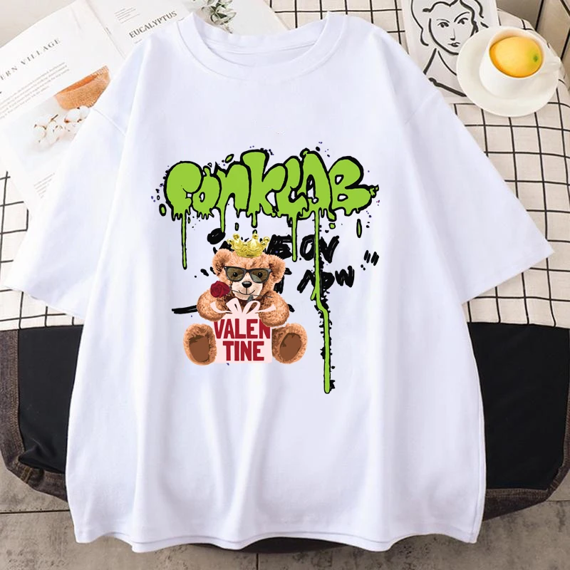 

New Cute Bear T-Shirt Men Women Fashion Harajuku T Shirt Summer Cool Short Sleeve Hip Hop Top Tee