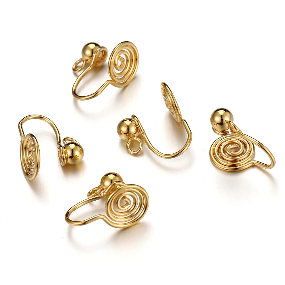10pcs Stainless Steel Ear Clips Spiral Earrings Gold Silver Color Base for DIY Jewelry Making Components Mosquito Coil Earrings