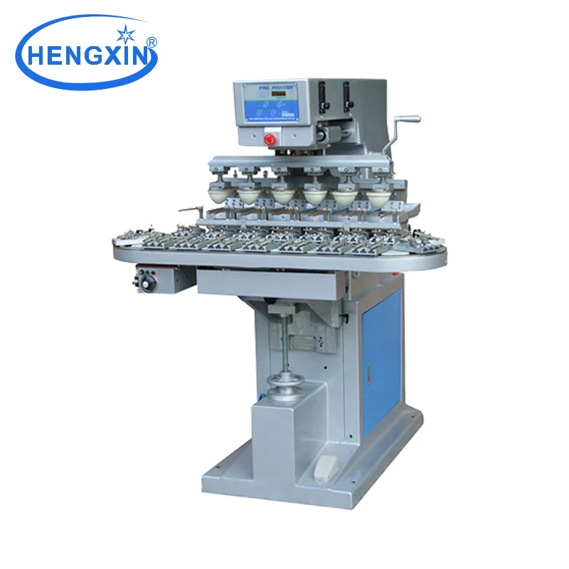 semi-auto pneumatic 6 color 120mm closed ink cup pad printer with conveyor for butterfly cloth button pen golf ball wood spoon