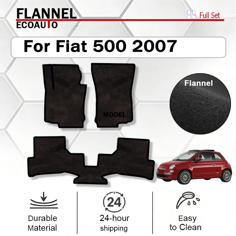 ECOAUTO Flannel Car Floor Mat For Fiat 500 2007 Present Polyester suede Anti Slip black Backing red Trim Edge black