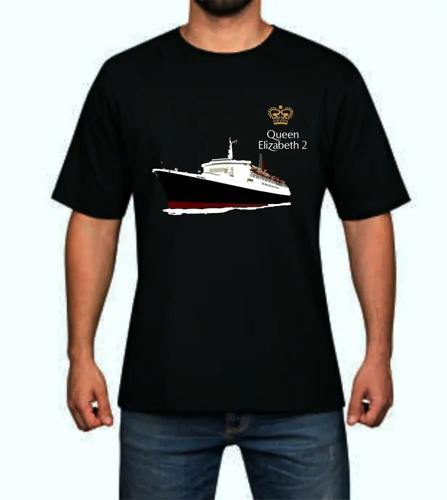 

Queen Elizabeth II Cruise Ship T-Shirt Short Sleeve Casual 100% Cotton O-Neck Summer Mens T-shirt Size S-3XL