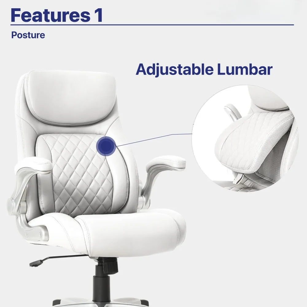 2024 New PU Leather Office Chair. Click5 Lumbar Support with FlipAdjust Armrests. Modern Executive Chair and Computer Desk Chair