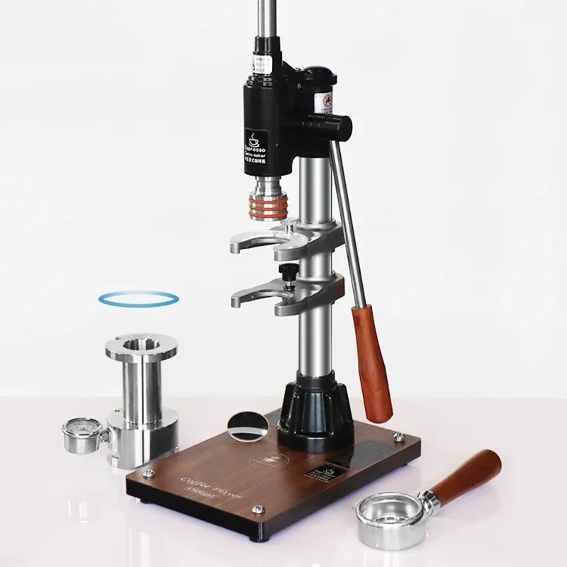 Máquina De Espresso Manual De Aço Inoxidável, Camping Cafeteira, Portafilter, Base De Madeira, Café Italiano Ao Ar Livre, 58mm
