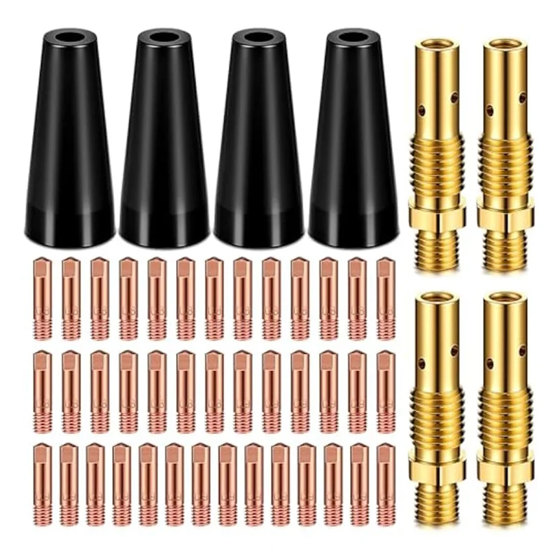 [NEWA64Z!】 48Pcs Flux Core Gasless Nozzle Tips Kit KP1939-1 Flux Core Welder Mig Welder Contact Tips Gasless Nozzle Gas Diffuser