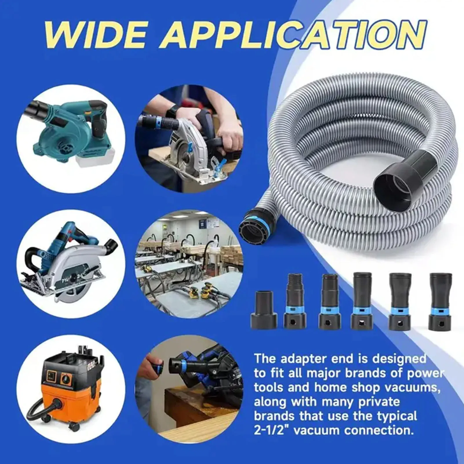 Dust Collection Hose Kit 1-1/4inx10ft Vacuum Hose with 6 Adapters for Power Tools and Sanders TPE ABS Workshop Vacuum Hose Kit