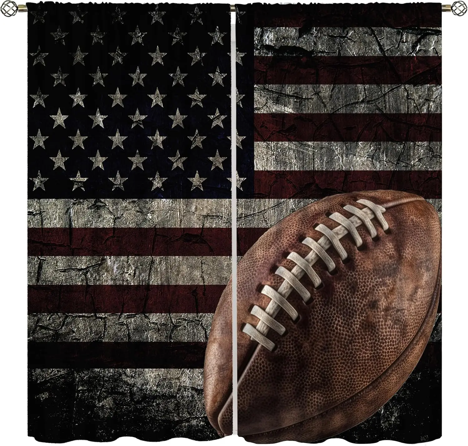 Sport Curtains, Modern American Flag Rugby Game Window Treatments Drapes for Kids Boys Men and Bedroom Living Room Decor