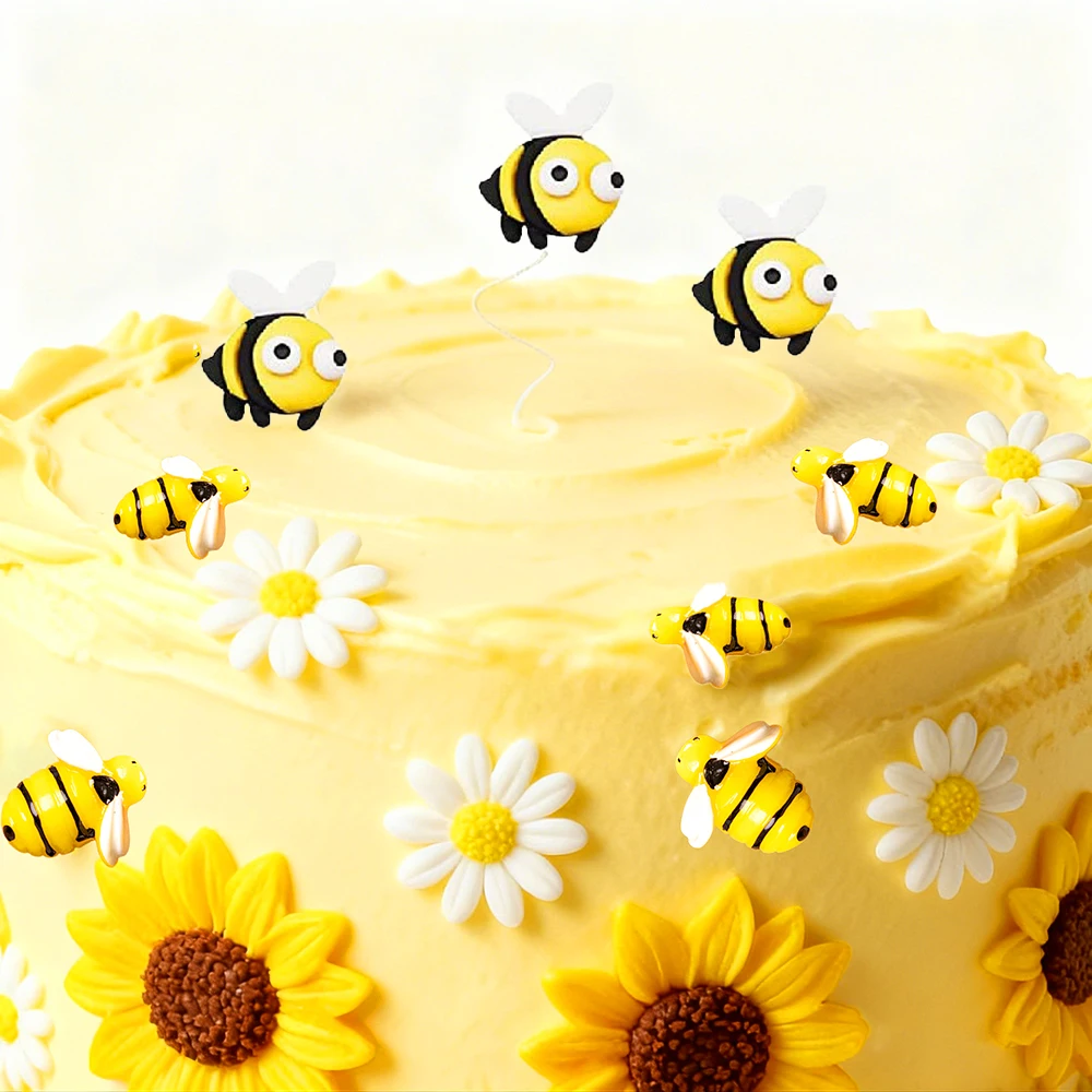 30pcs Bee Cake Topper Set Cute Bee Miniature Figurine For Kids Birthday Party Supplies Jungle Honeybee Theme Party Cupcake Decor