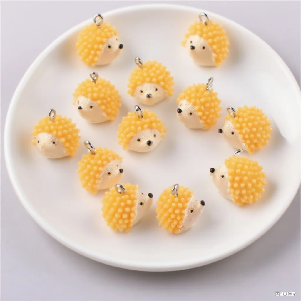 

10PCS cute funny yellow small hedgehog cartoon DIY resin accessories small ornaments small pendant