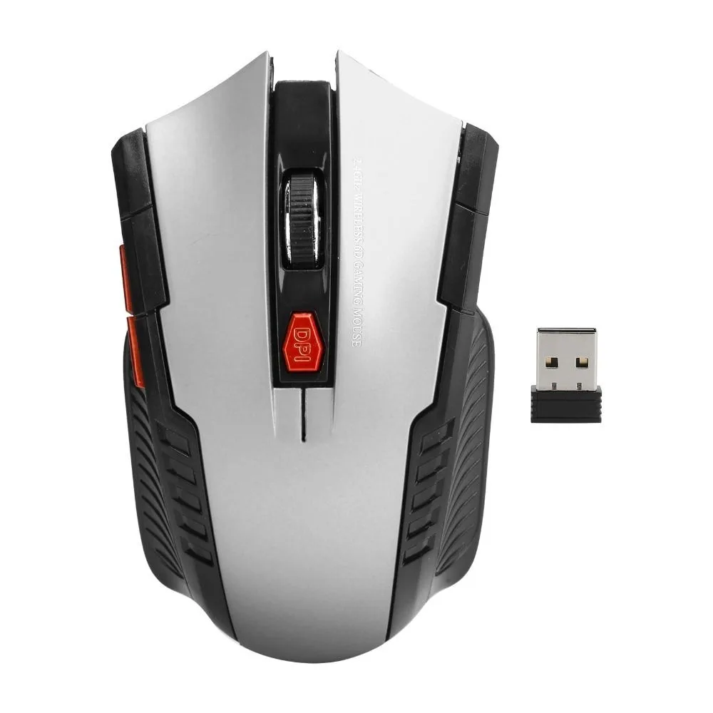 Mouse sem fio 2.4G, 1600DPI, 6 botões, mouse para jogos, receptor USB, 3 níveis ajustáveis, mouse mecânico, desktop, pc