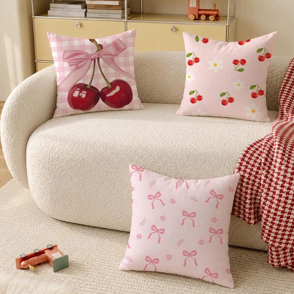 Pink bow cherry ctue Cushion Cover Pillow Cover Decorative Throw Couch Home Decor for Living Room Sofa