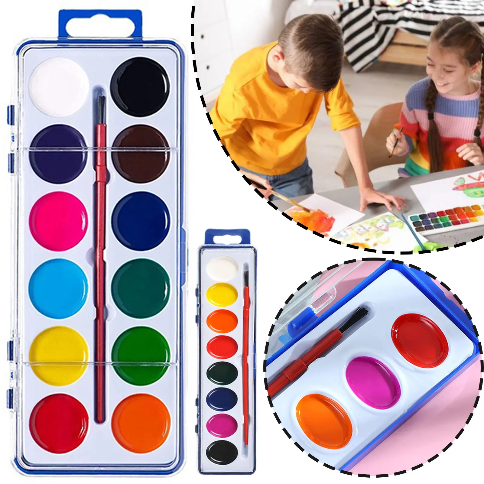 Children Watercolor Paint Set Portable Reusable Water Color Paints Tray For Home School