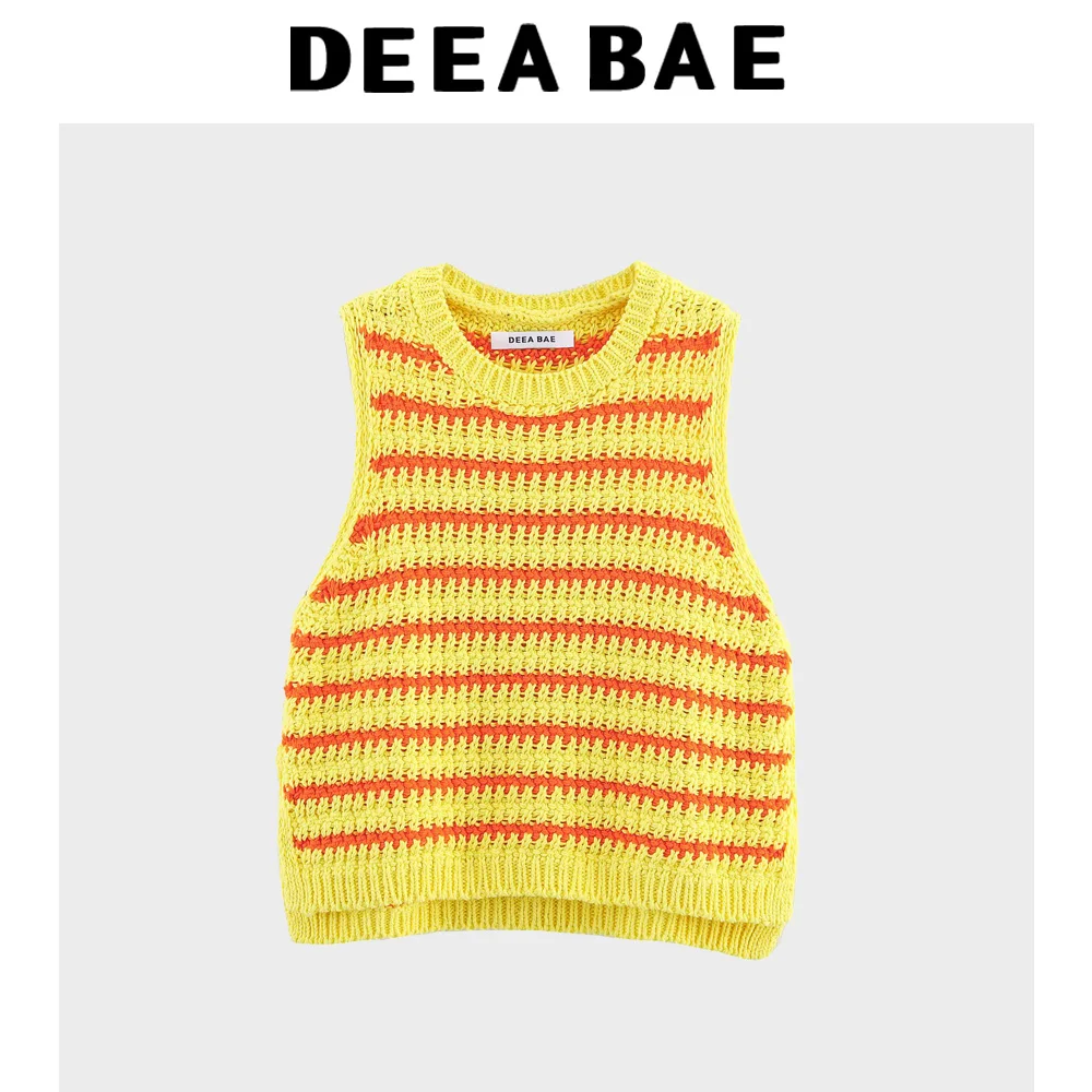 

DEEABAE Летняя новая женская одежда в европейском и американском стиле, полосатый вязаный топ без рукавов с круглым вырезом