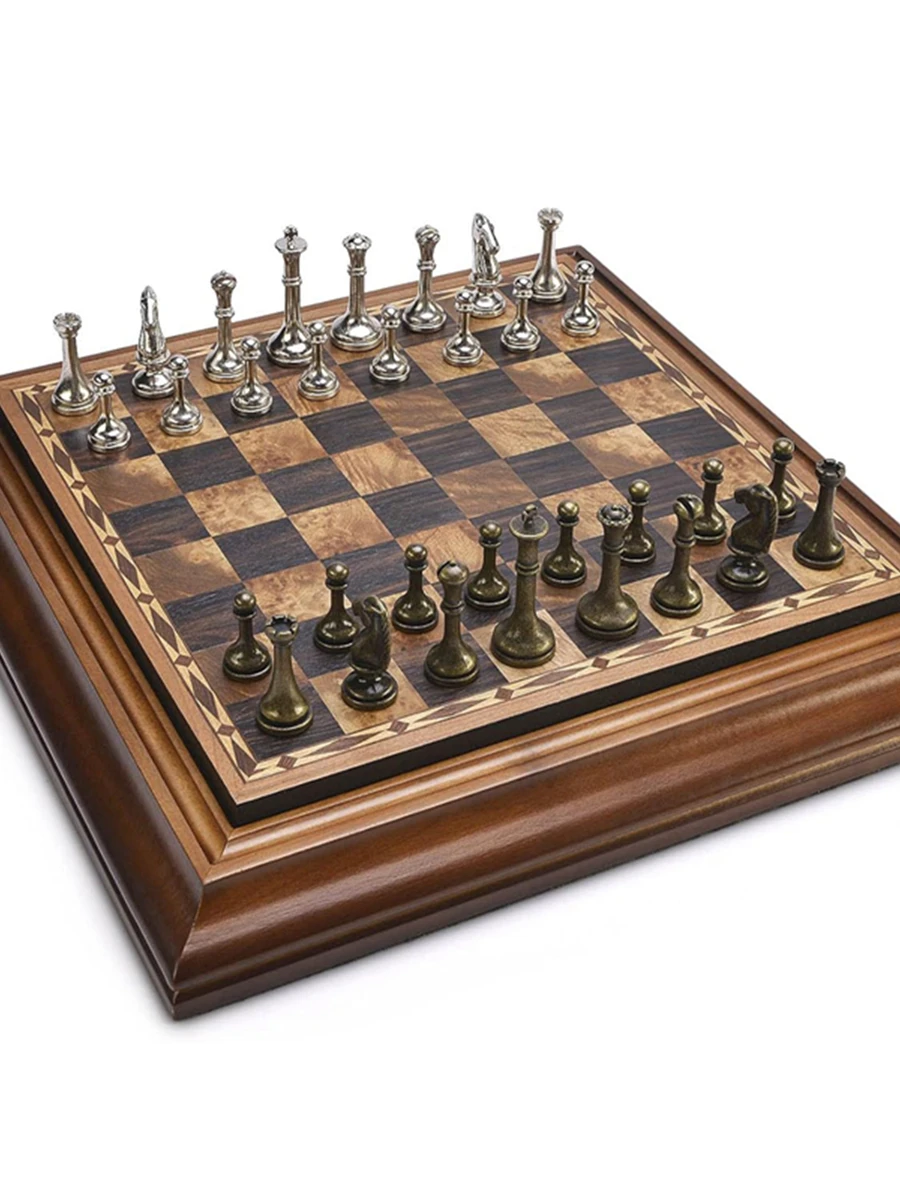 Hochwertiges Desktop-Schachspiel aus Holz, 36 cm/14 Zoll, abnehmbare Metall-Schachfiguren, Königshöhe 6,3 cm, Schach-Aufbewahrung/Geschenkverpackung.