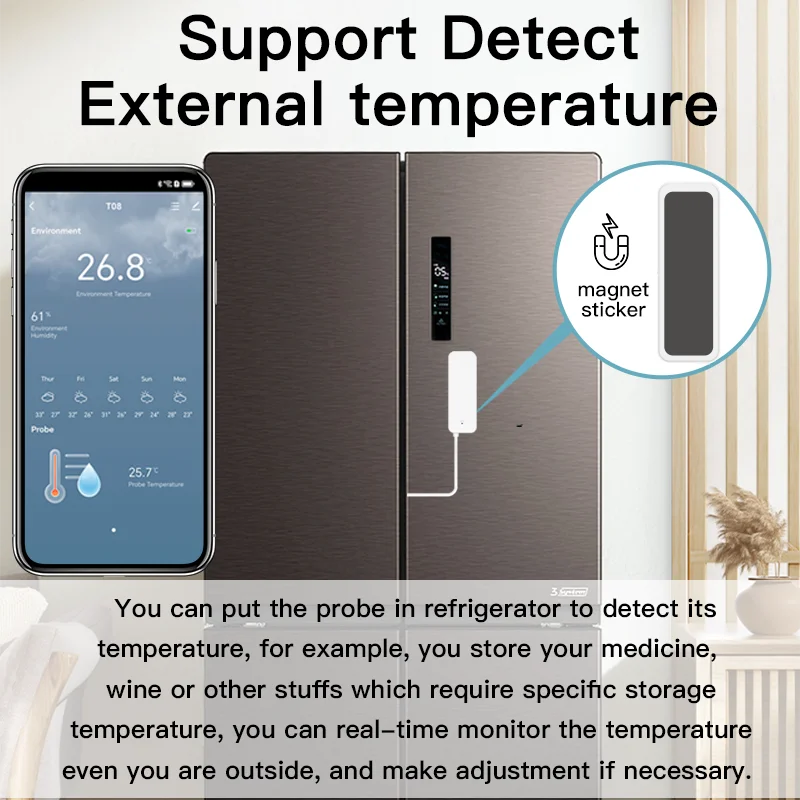WiFi Temperature and Humidity Sensor External Probe Remote Control Smart Home Monitor Wrok With Alexa Tuya Smart Life
