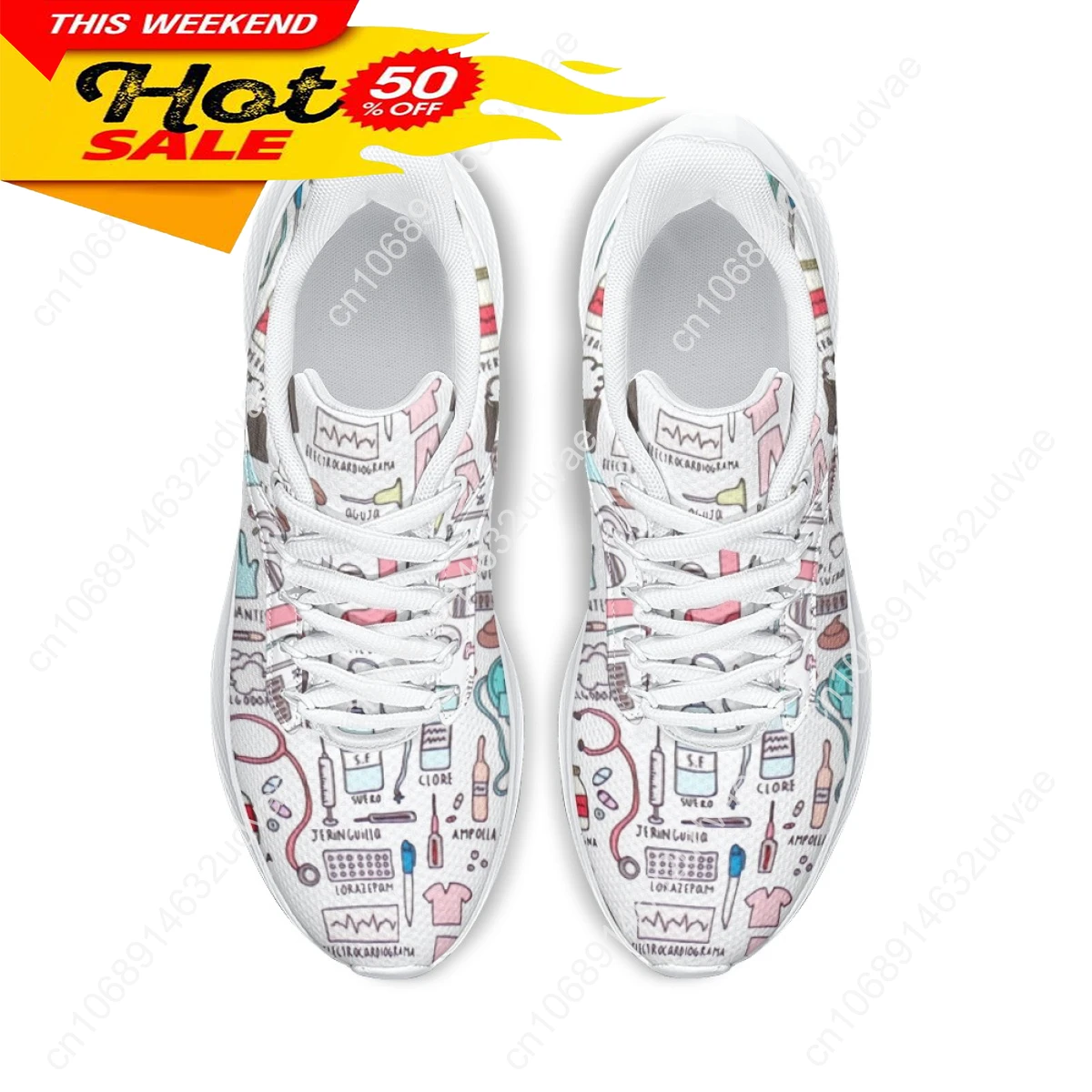 Medical Cartoon Women Road Running Shoes Unisex Mesh Breathable Jogging Lightweight Sneakers Casual Nursing Shoes