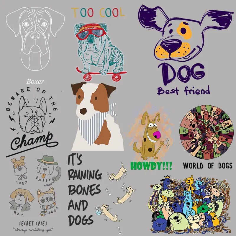 

Hand drawn personality letters skateboard handsome dog Heat Transfer PVC Patch Clothing thermoadhesive patches DIY Appliques