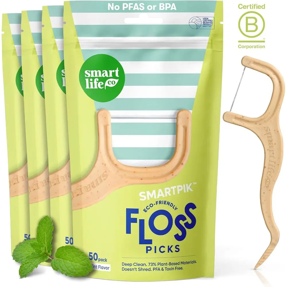 

Eco-Friendly Wheat Blend Dental Picks - 200 Count, Anti-Shred, Suitable for Gaps, Mint Flavored, Vegan