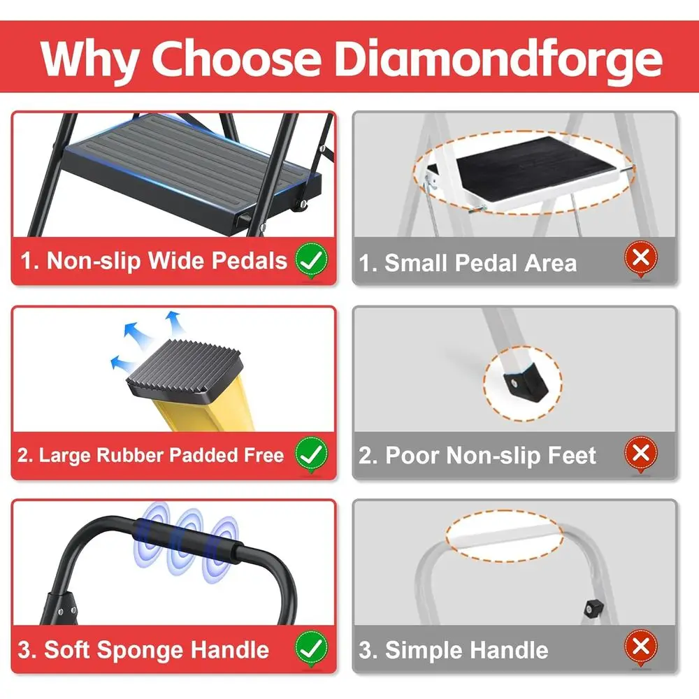 Foldable Folding Stool Step Ladder - 4 Stepping Tall Heavy Duty Extension with Handrails for Home Adults Kitchen - Extendable St