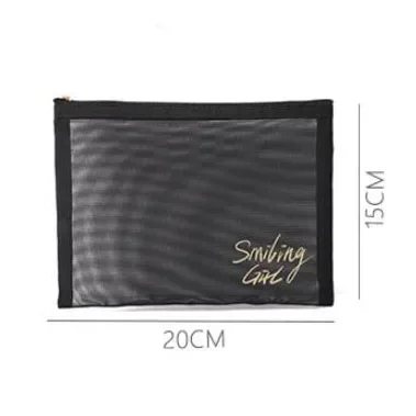 1Pc Black Mesh Women\'s Cosmetic Bag Travel Comsetics Brushes Organizer Case Small Large Transparent Toiletry Makeup Bag Kits Box