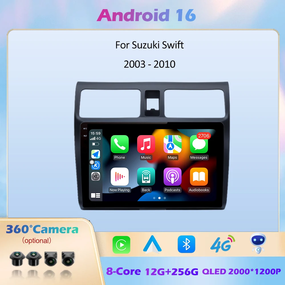 

10-дюймовый сенсорный экран для Suzuki Swift 2003-2010, Android 16, автомобильный видеомультимедийный плеер, GPS-навигация, беспроводной Carplay, Bluetooth
