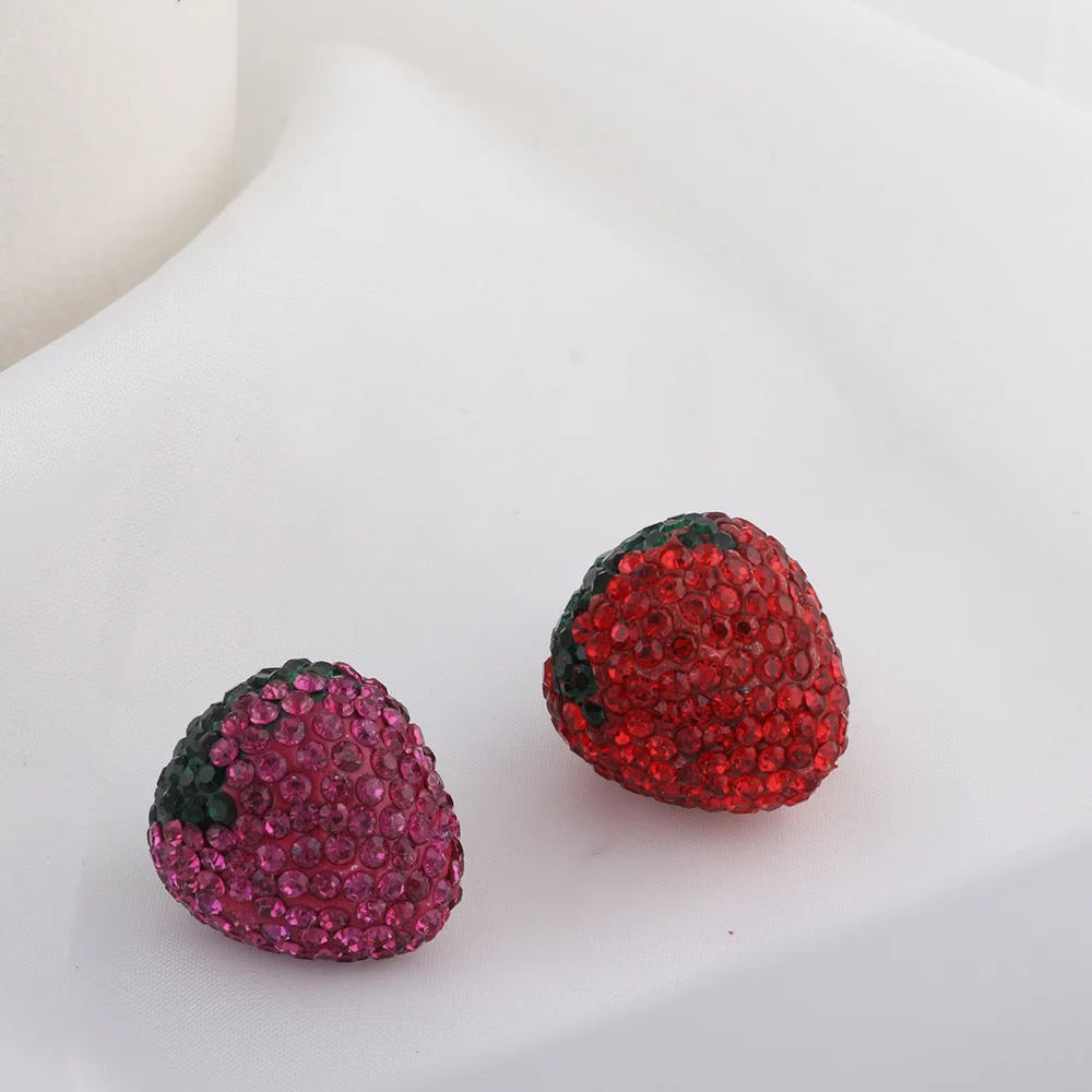 

DIY Jewelry Finding 3D Glitter Crystal Rhinestones Paved Clay Fruit Strawberry Beads Fit Necklace Cute Pen Making 20*22mm 10pcs