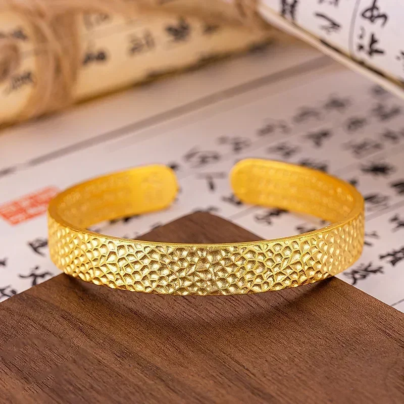 Eldorado Gold  9999 Real Gold 24K New Chinese Ancient Gold Hammer Pattern Bracelet Simple Ancient Hammer Pattern Heart Sutra Ope