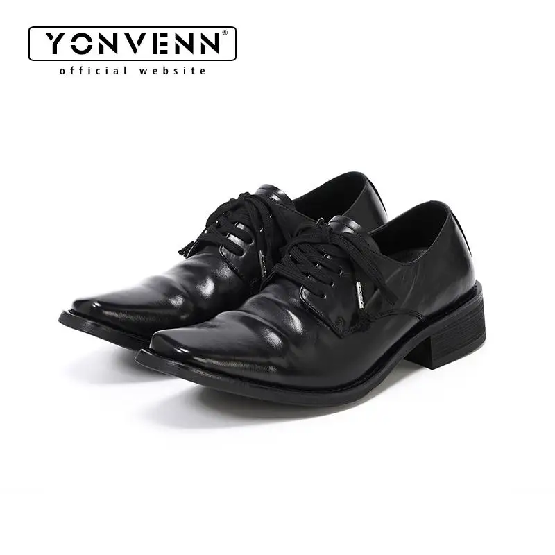 Small niche pointed dark pioneer derby shoes men's top layer cowhide business casual thick soled leather shoes lace up