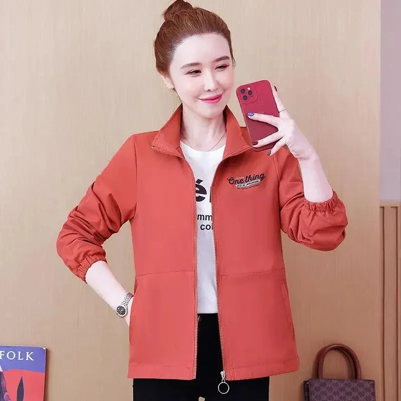 

Spring Autumn Casual Jacket 2024 New Stand-Up Collar Loose Women's Clothes Coat Solid Colour Fashion Printing Outeawer Female