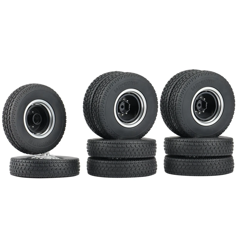 6PCS Metal Front & Rear Rubber Tire Wheel Tyres Complete Set For 1/14 Tamiya RC Trailer Tractor Truck Car