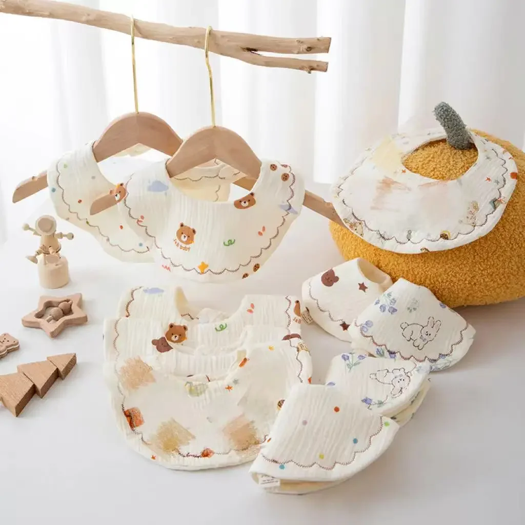 

Cute Print Baby Bibs Soft Cotton Saliva Towel Cartoon Bear Rabbit Kids Feeding Burp Cloths 0-2Year Boy Girl Adjustable Snap Bib
