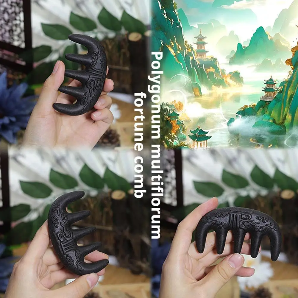 

Polygonum Multiflorum Massage Comb Natural Handmade Scraping Tooth Meridians Massage Scalp Massager Comb Wide Five-tooth He H8X4