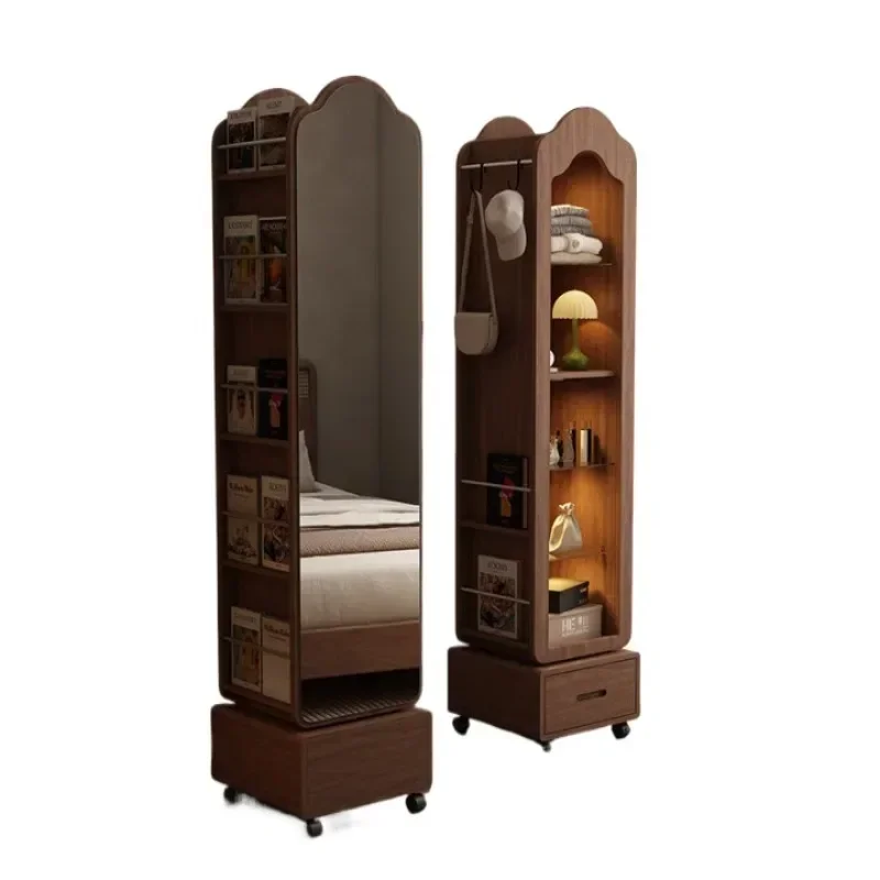 Solid wood full-length mirror rotating mirror cabinet integrated