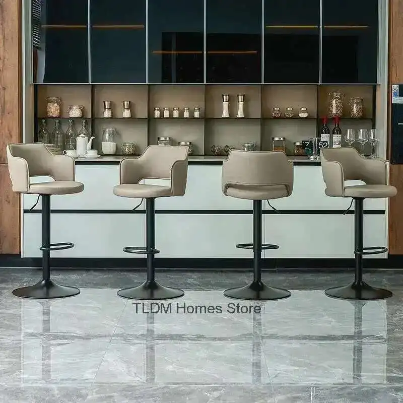Moderno ferro forjado elevador giratória barra fezes de couro volta cadeiras de barra para ilha cozinha simples casa bancos altos 자 móveis de barra