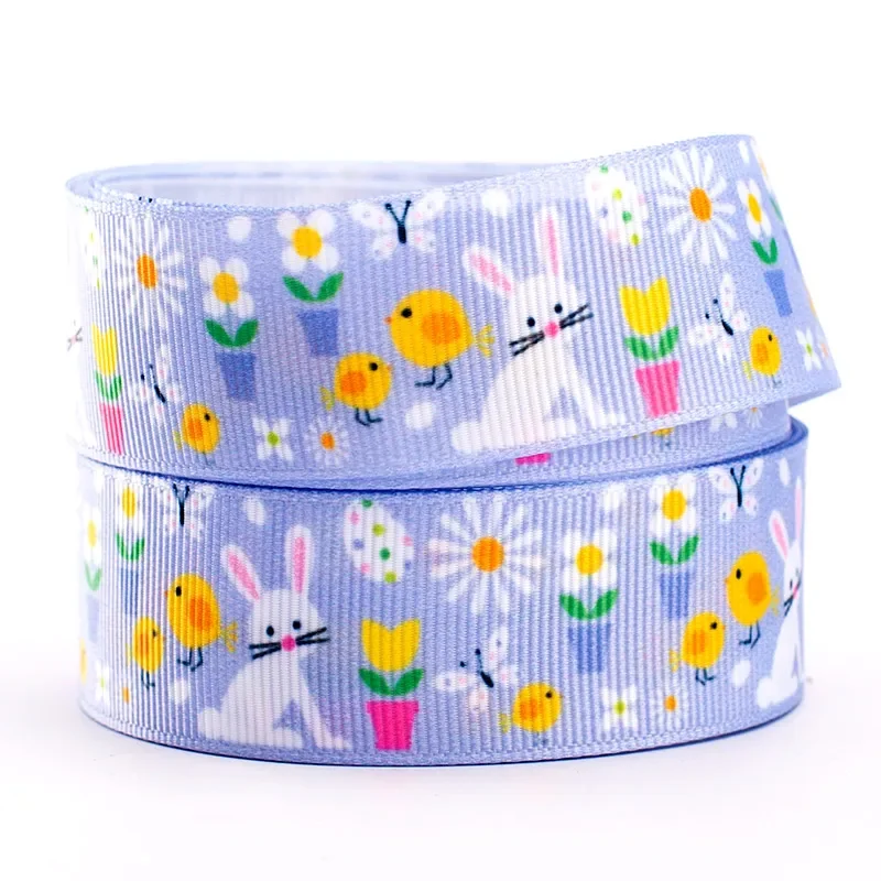 5yards 25mm/38mm/75mm Easter Cartoon Pattern Grosgrain Ribbon Thermal Transfer Print for DIY Accessory Headwear Material