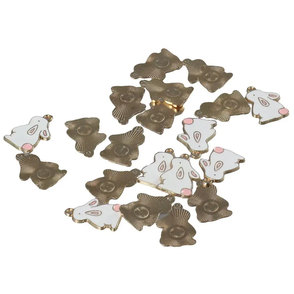 Holiday Charms Bulk Enamel Rabbit Charms 21mm*15mm Rabbit Alloy Charms White Easter Bunny Charms For Bracelets