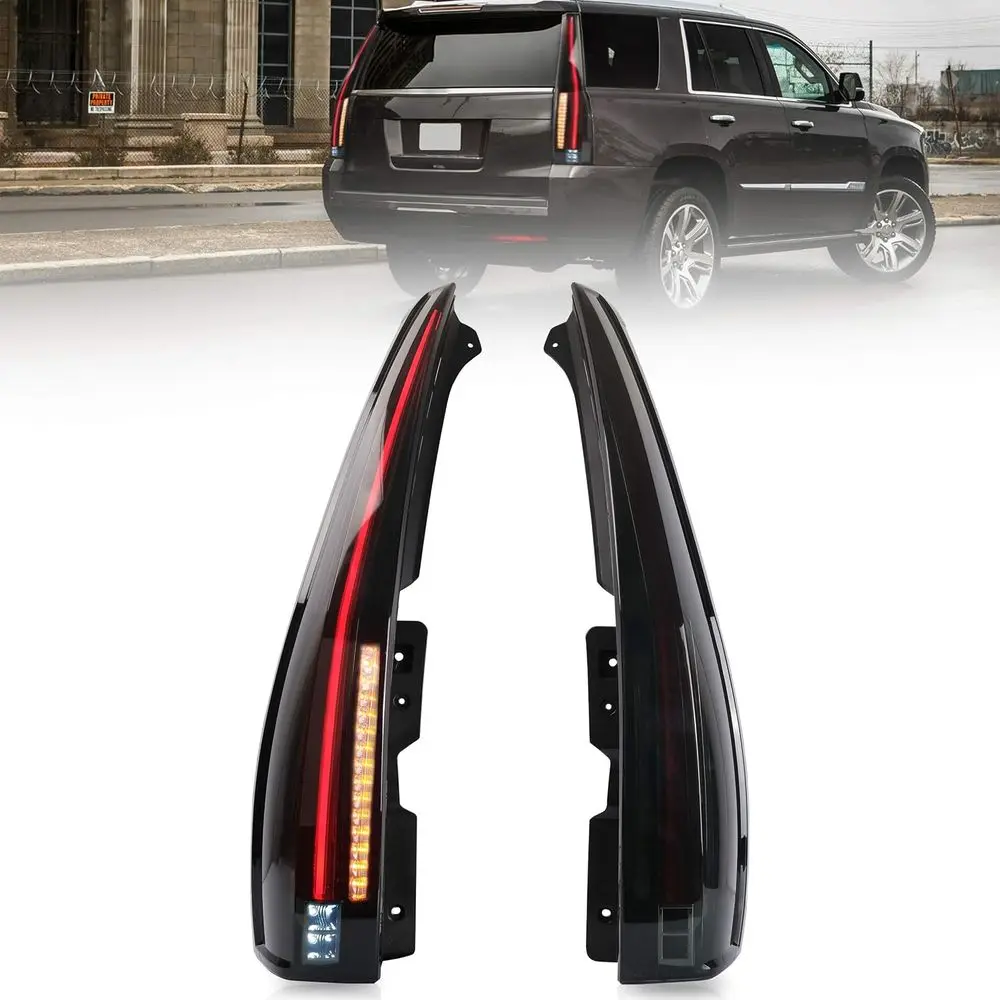 

Задние фонари в сборе для GMC Yukon, Chevrolet Tahoe/Suburban 3-го поколения (2007-2014) с желтым указателем поворота, Plug-and-play, тонированные.